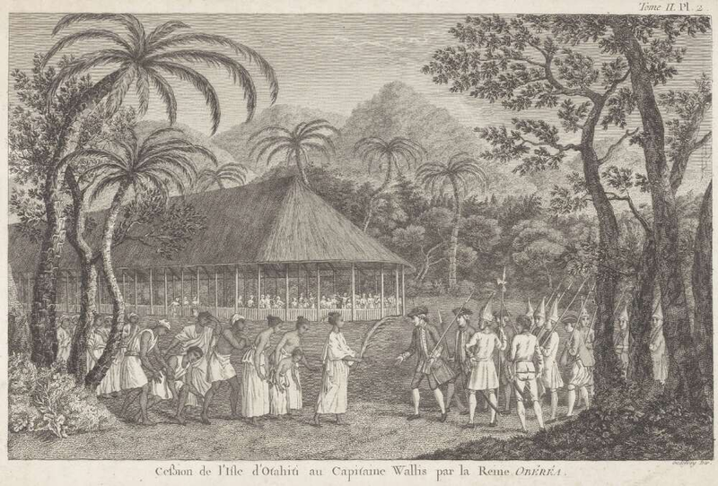 Wallis y los marineros son recibidos por los tahitianos. Wikimedia Commons
